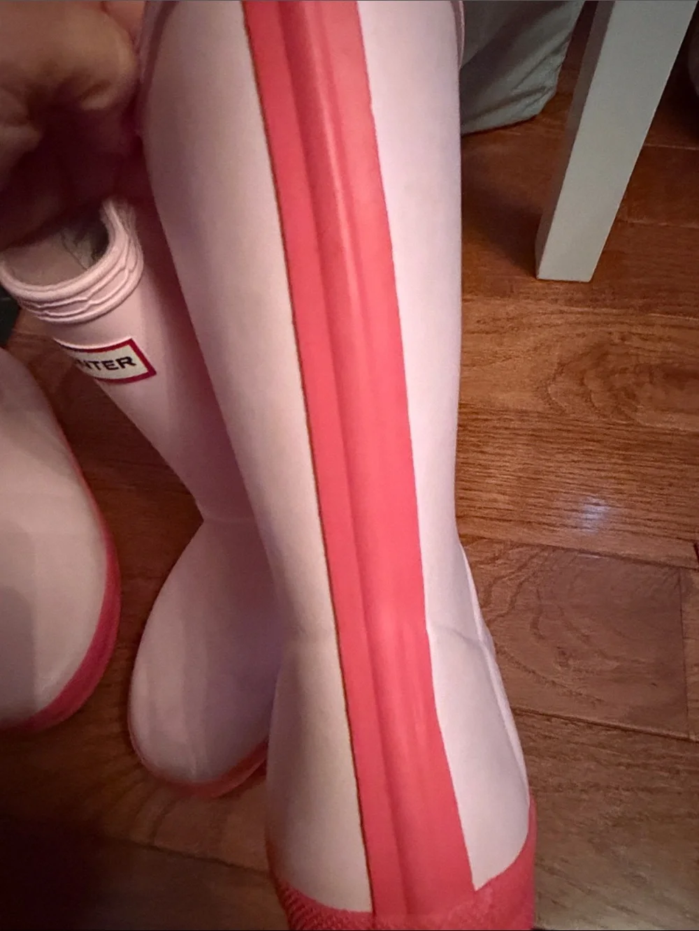 Hunter Kids Light Pink Rubber Rain Boots with Pink Soles